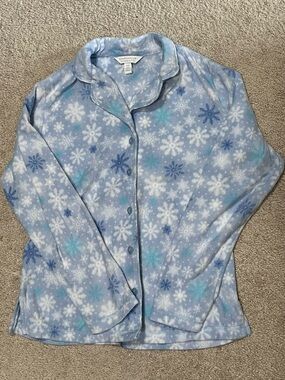 Charter Club Blue White Snowflake Fleece Pajama Top